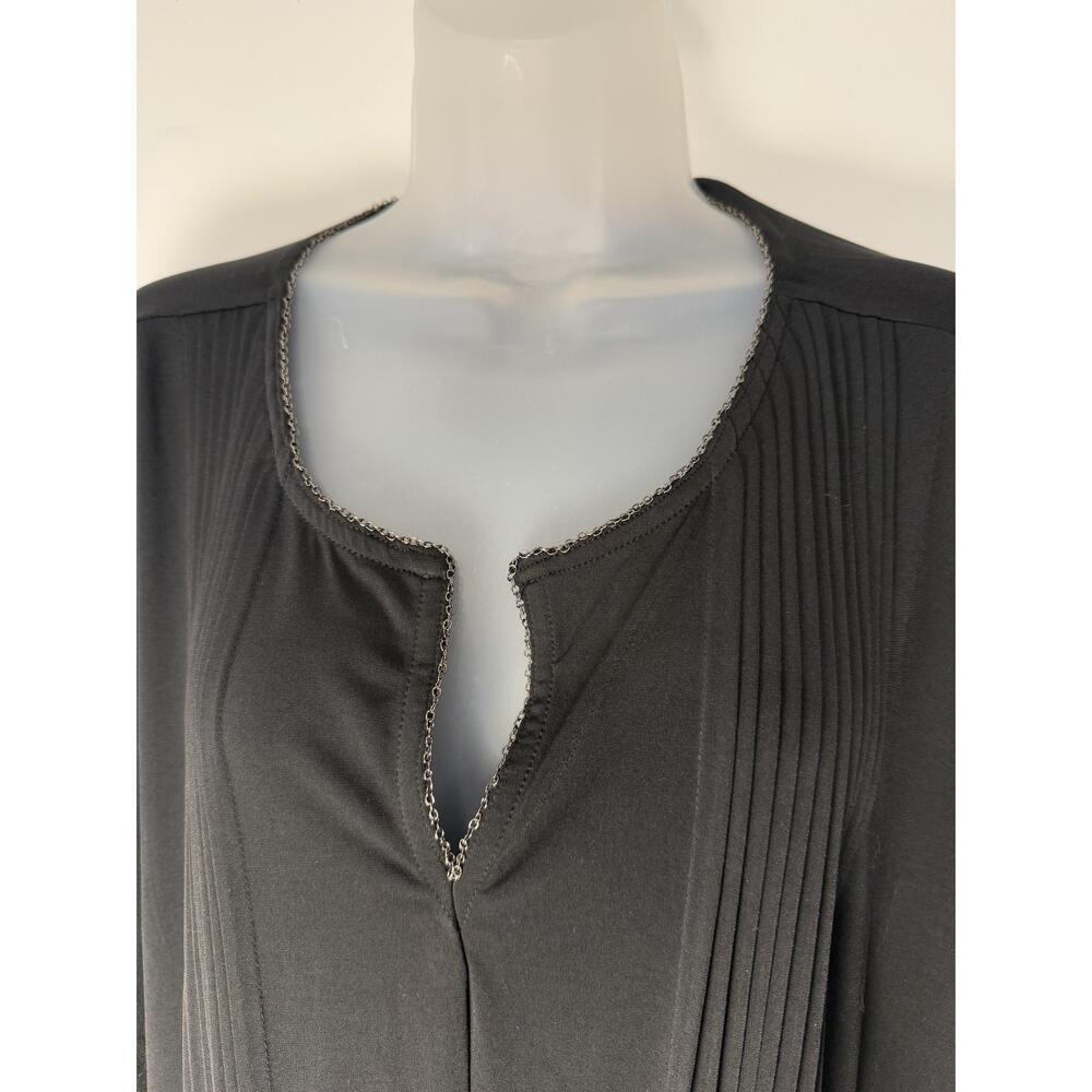 NWT VIP Knits Avenue Womens Black Neckline Embroidery Pleated  Blouse 30/32